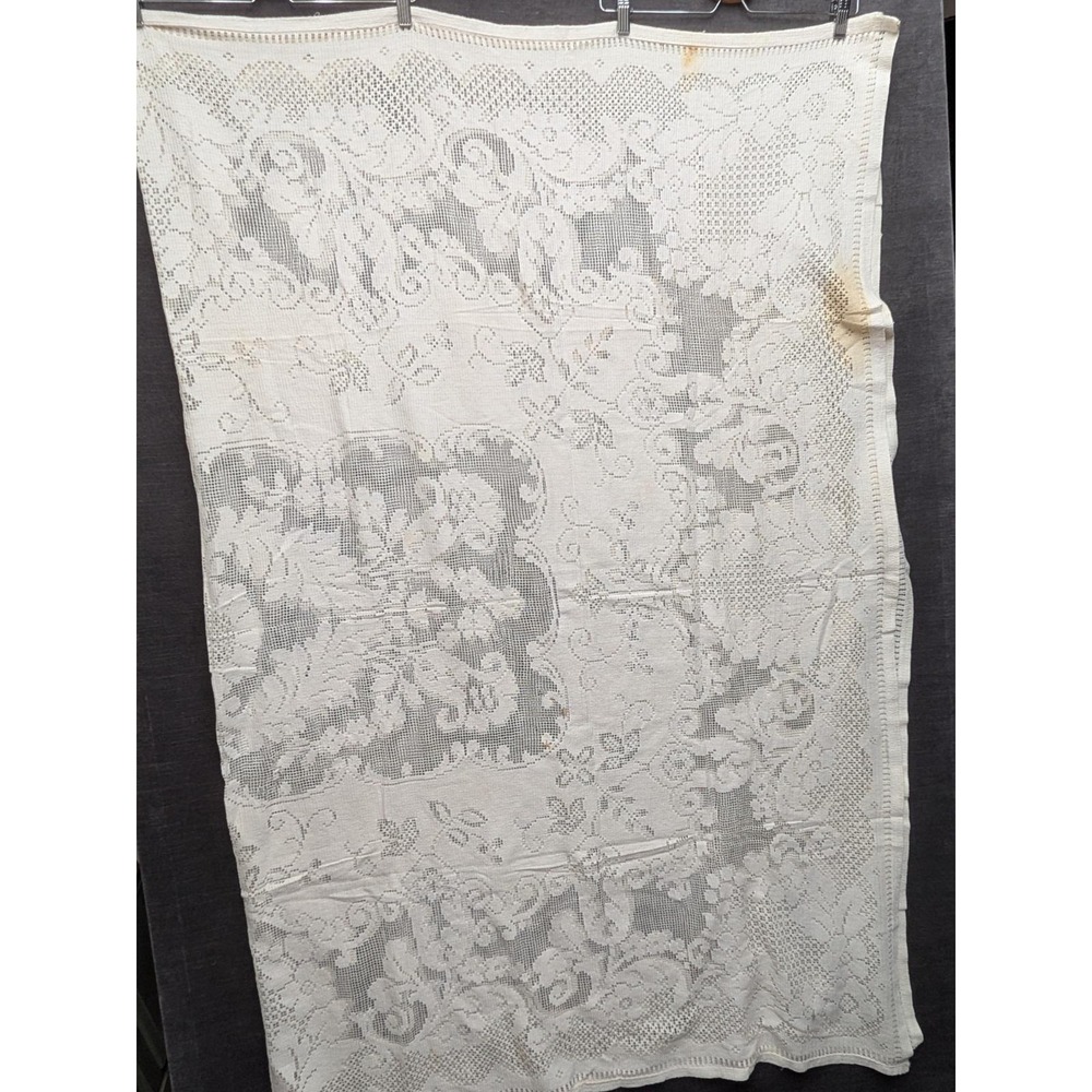 Vintage Lace Tablecloth Heritage Lace Style Ecru Granny Core Cottage 65"x84"